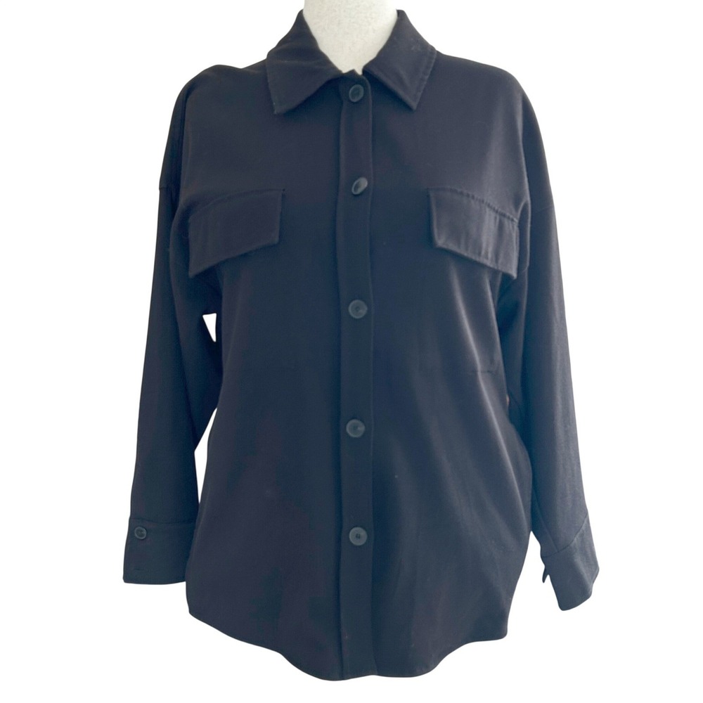 ZARA Shacket Women‎ Small Black Utility Oversized Twill Button Down Minimalist